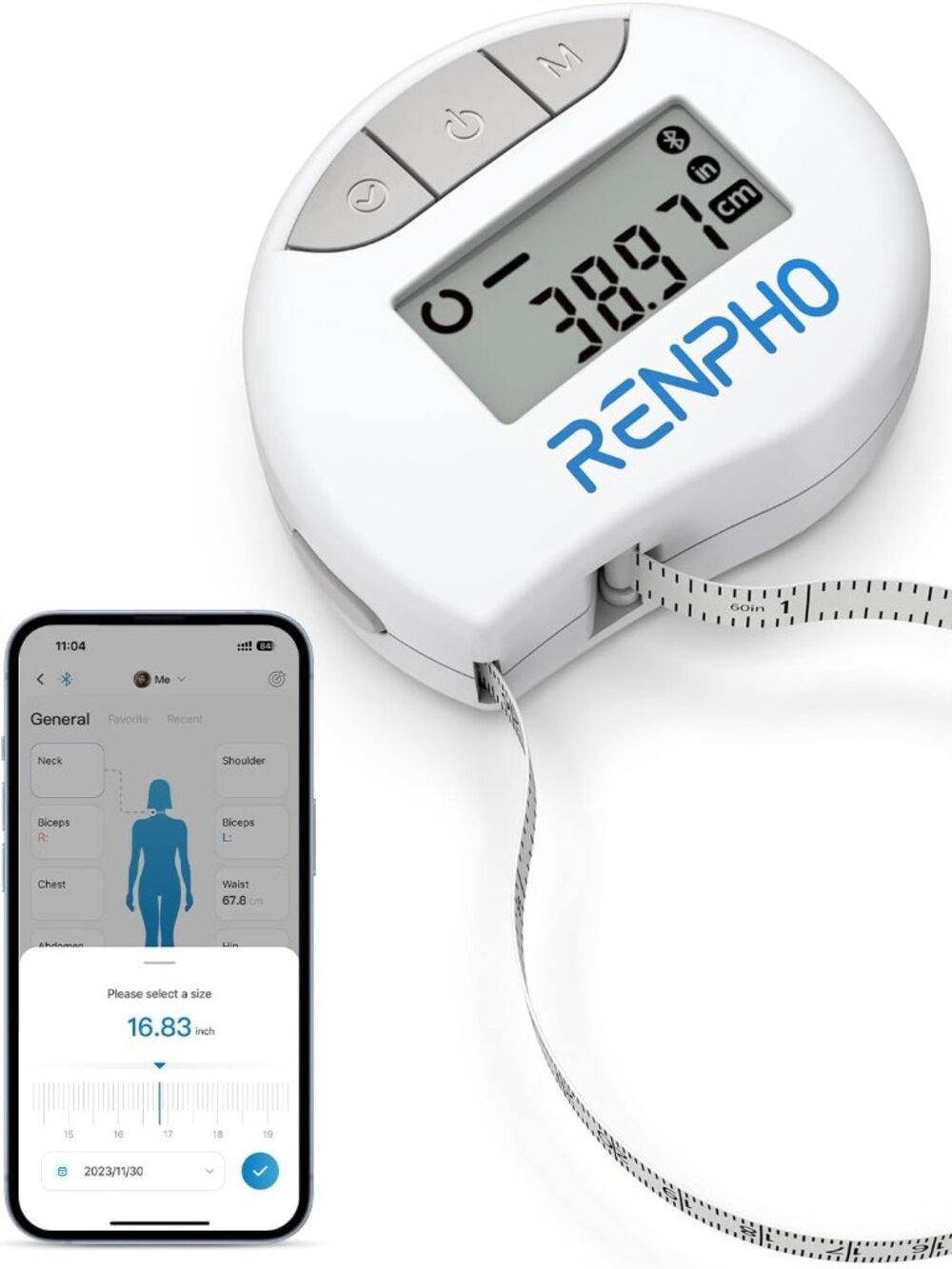 RENPHO Smart Body Measuring Tape | Bluetooth App | 60in